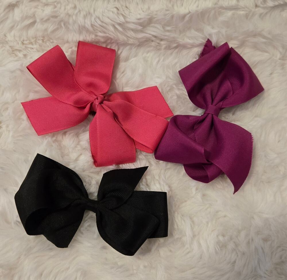 Vintage Y2K Bow Hairclip Set of 3-Purple, Pink, Black